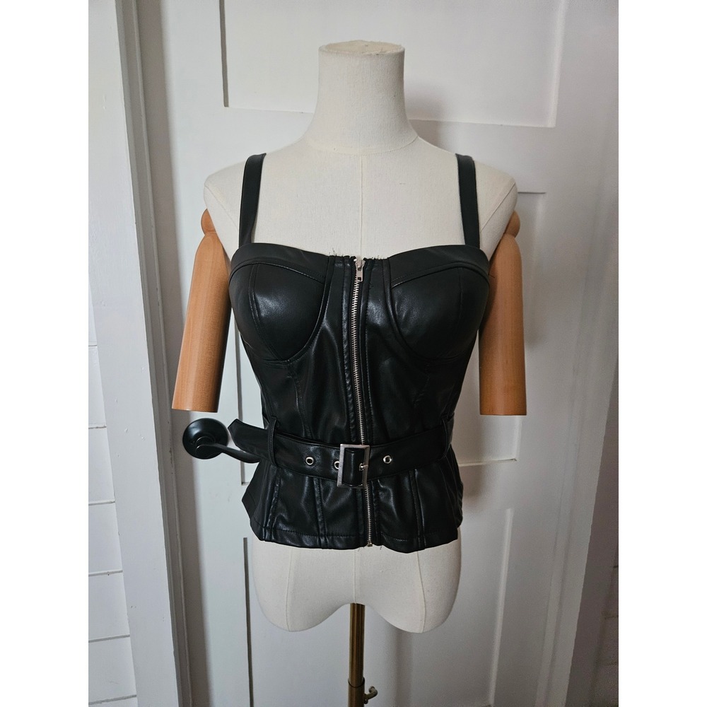 Haute Monde Black Faux Leather Corset Top Size Medium